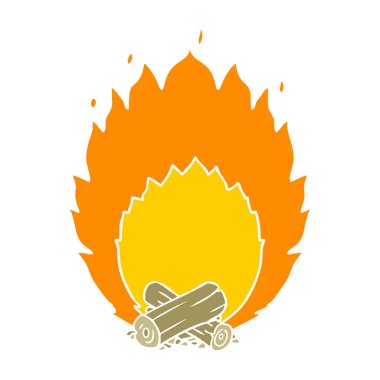 kamp ateşi yanan düz renk stil çizgi film