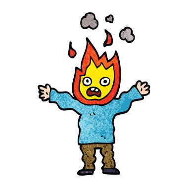 çizgi film doodle adam kafasına ateş ile