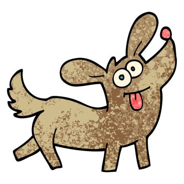 Grunge dokulu illüstrasyon karikatür mutlu köpek