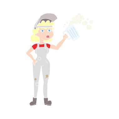 çok çalışkan kadın bira ile düz renkli çizimi 