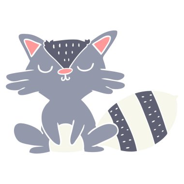 sevimli düz renk tarzı çizgi film rakun