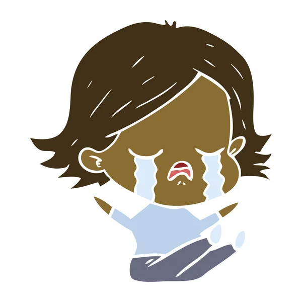 Flat Color Style Cartoon Girl Crying — Stock Vector