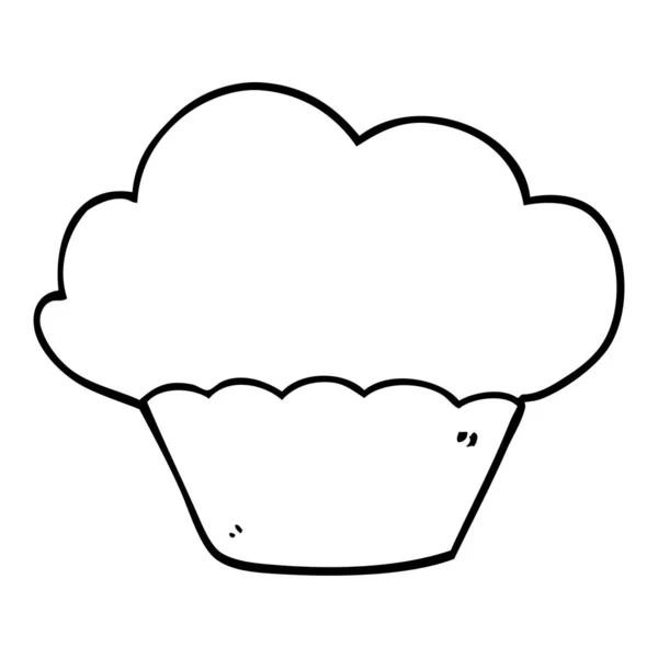 Line Drawing Cartoon Cupcake — Stock Vector
