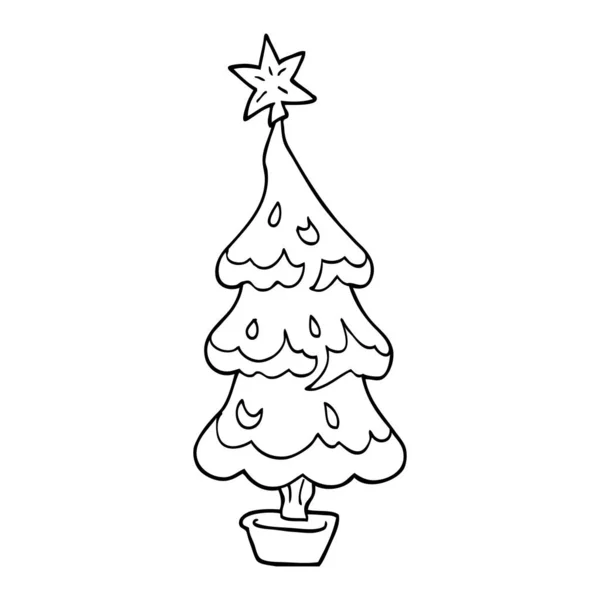 Line Drawing Cartoon Snowy Christmas Tree — Stock Vector