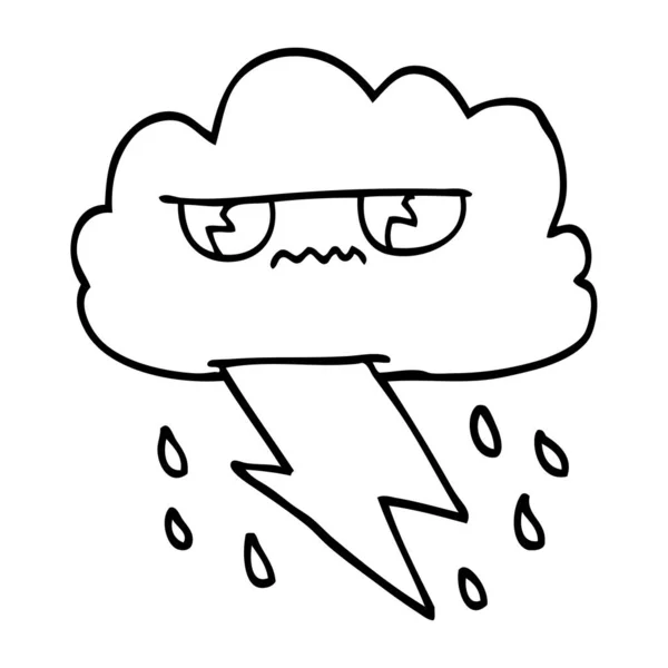 线绘制卡通愤怒的风暴云 — 图库矢量图片