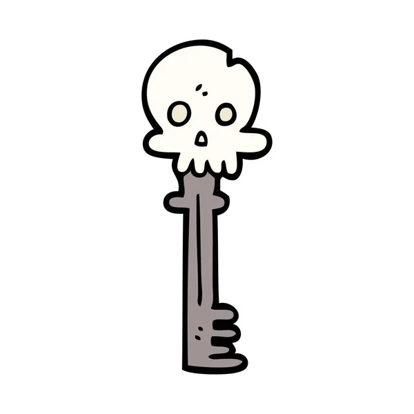 Kreslený Doodle Strašidelné Lebka Klíč — Stockový vektor