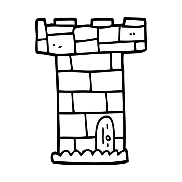 Line Drawing Cartoon Castle Tower — Stock Vector