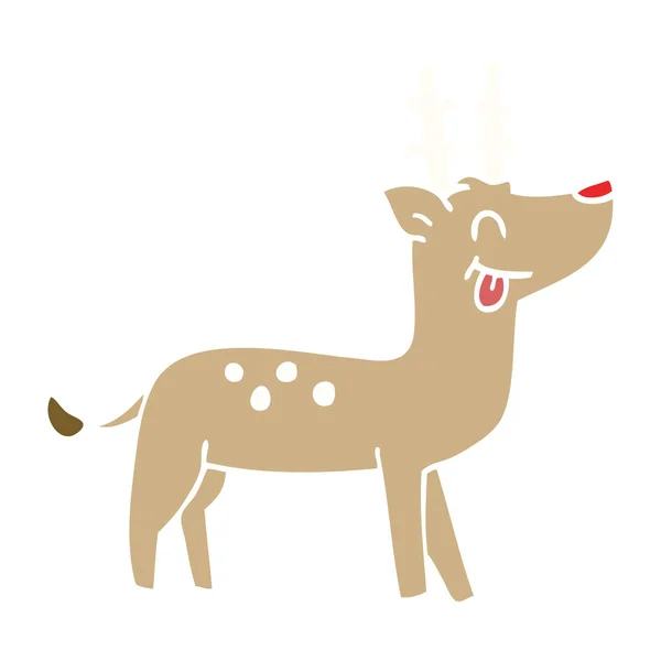 Kartun Doodle Happy Reindeer - Stok Vektor