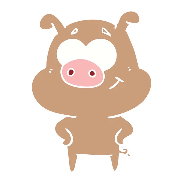 Heureux Plat Couleur Style Dessin Animé Cochon — Image vectorielle