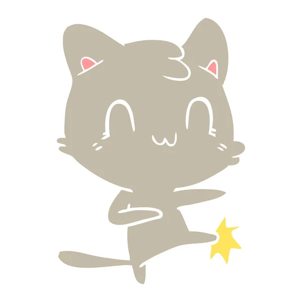 Płaski Kolor Stylu Cartoon Szczęśliwy Kot Karate Kopanie — Wektor stockowy