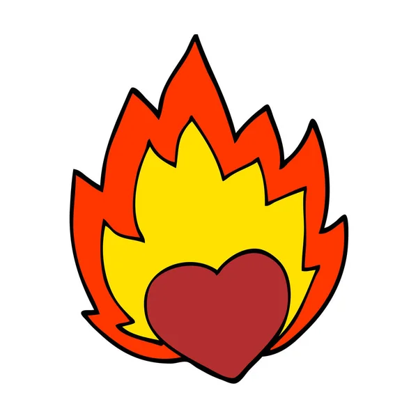 Desenho Animado Doodle Coração Flamejante —  Vetores de Stock