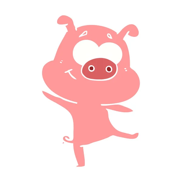 Счастливый Плоский Цвет Мультфильма Пиг Танцует — стоковый вектор