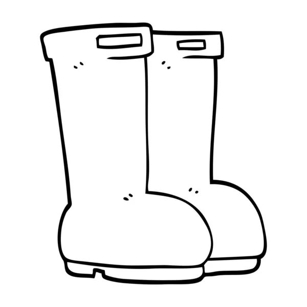 Línea Dibujo Dibujos Animados Wellingtons — Vector de stock