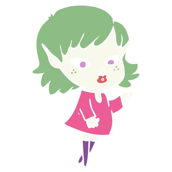 Apuntando Color Plano Estilo Dibujos Animados Chica Elfo — Vector de stock