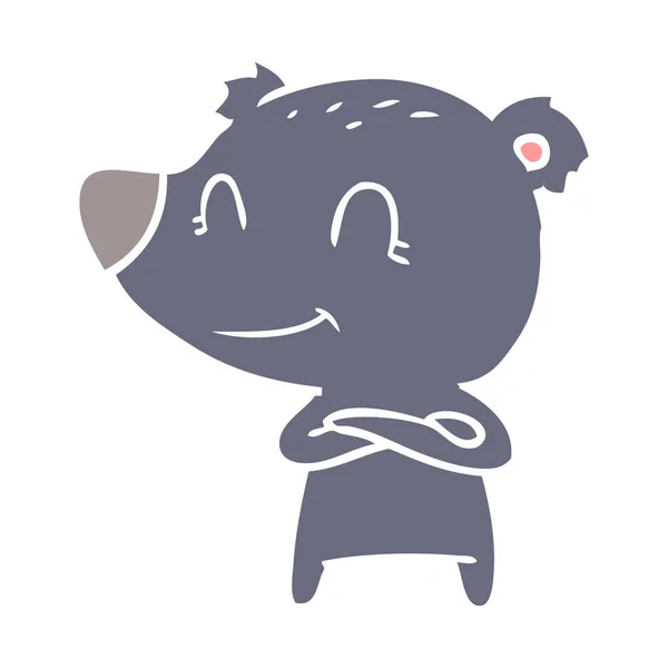 Χαμογελώντας Αρκούδα Επίπεδη Χρώμα Στυλ Καρτούν — Διανυσματικό Αρχείο