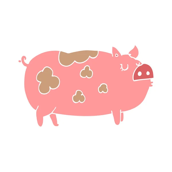 Cerdo Dibujos Animados Estilo Color Plano — Vector de stock