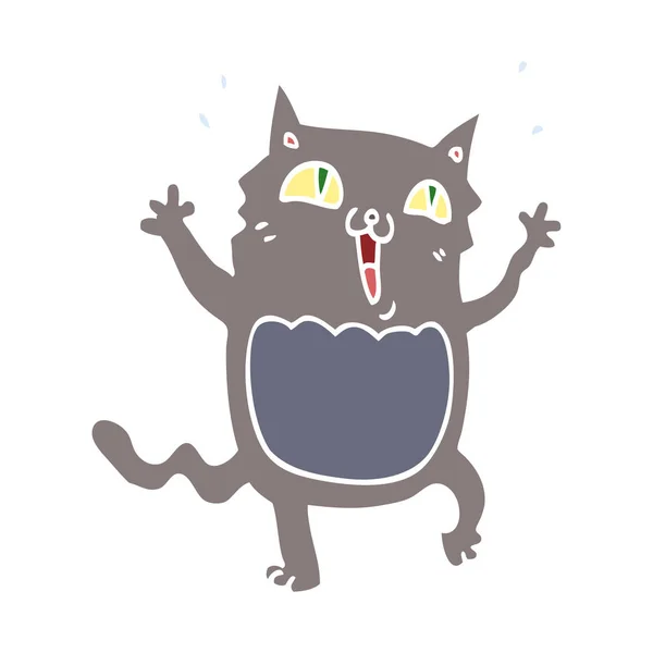 Egale Kleur Stijl Cartoon Gek Opgewonden Kat — Stockvector