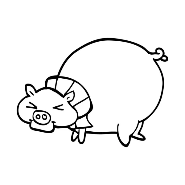 Line Drawing Cartoon Fat Pig — Stock Vector