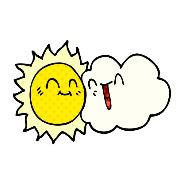 Dibujos Animados Garabato Feliz Sol Nube — Vector de stock