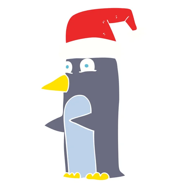Flat Color Illustration Christmas Penguin — Stock Vector