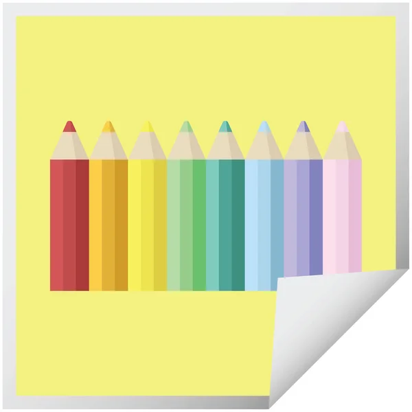 Color Pencils Graphic Vector Illustration Square Sticker — Stock Vector