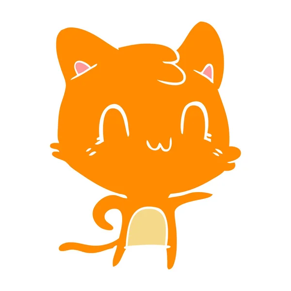 Flache Farbe Stil Cartoon Glückliche Katze Zeigt — Stockvektor