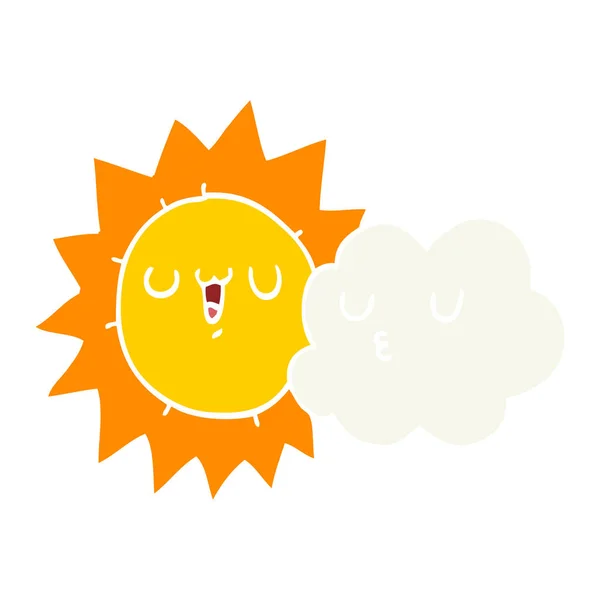 Cor Plana Estilo Desenho Animado Sol Nuvem —  Vetores de Stock