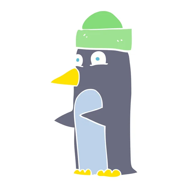 Flat Color Illustration Penguin Wearing Hat — Stock Vector