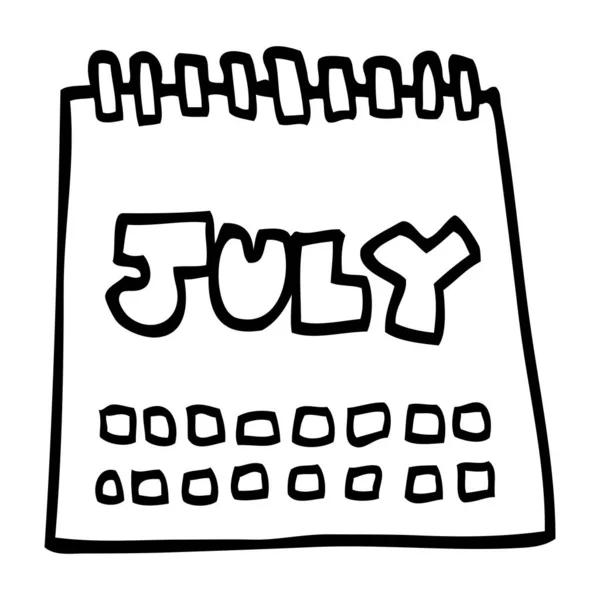 Línea Dibujo Calendario Dibujos Animados Que Muestra Mes Julio — Archivo Imágenes Vectoriales