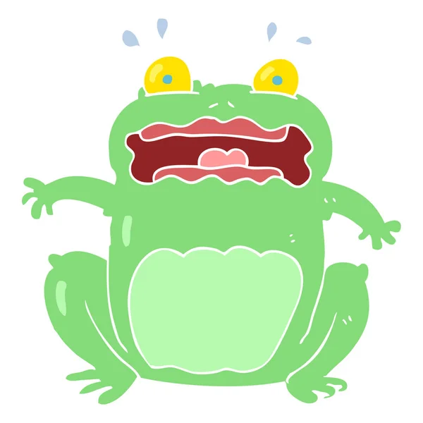 Flat Color Illustration Funny Frightened Frog — Stock Vector