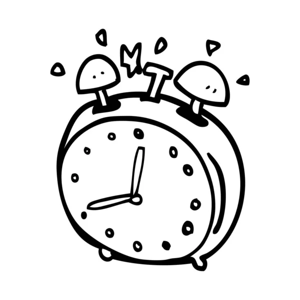 Line Drawing Cartoon Alarm Clock — Stock Vector