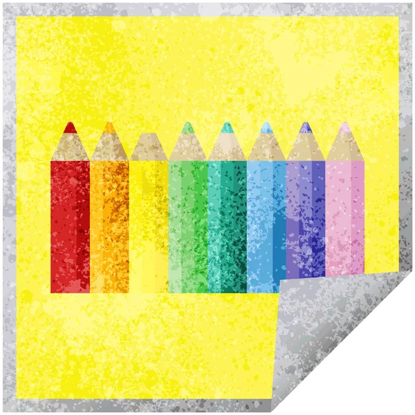 Цветные Карандаши Графические Векторные Иллюстрации Квадратные Наклейки — стоковый вектор