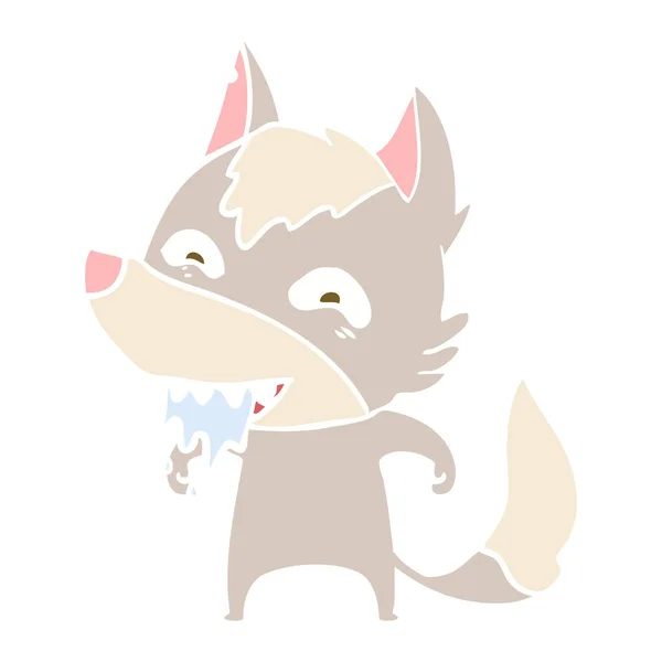 Flat Color Style Cartoon Hungry Wolf — Stock Vector