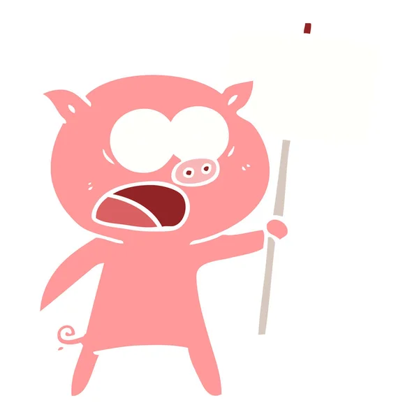 Cerdo Dibujos Animados Color Plano Protestando — Archivo Imágenes Vectoriales