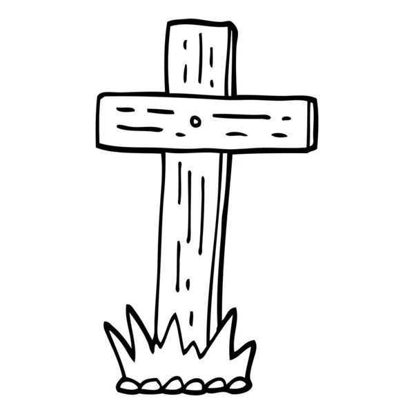 Black White Cartoon Wooden Cross — Stock Vector