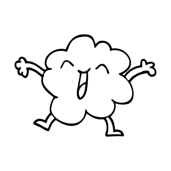 Línea Dibujo Dibujos Animados Feliz Gris Nube — Vector de stock