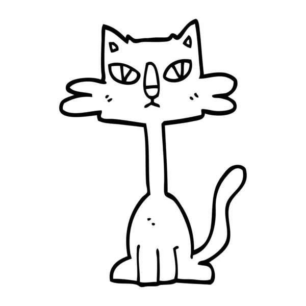 Лінія Малювання Мультфільм Смішний Кіт — стоковий вектор