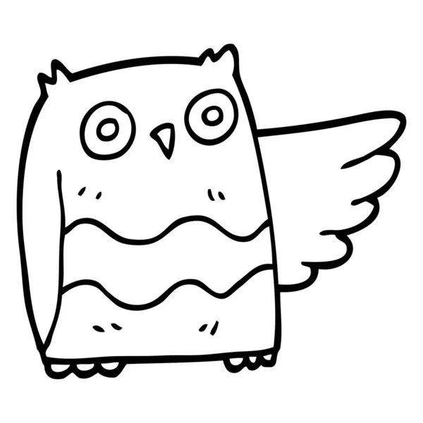 Line Drawing Cartoon Cute Owl — Stock Vector