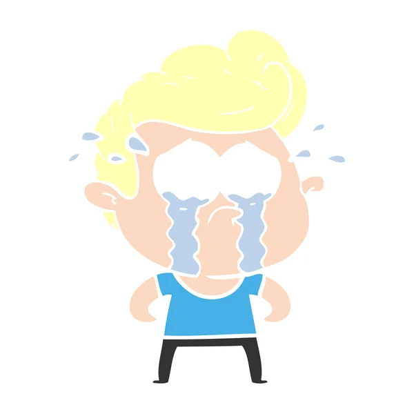 Flat Color Style Cartoon Crying Man — Stock Vector