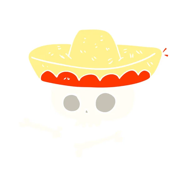 Illustration Couleur Plate Crâne Chapeau Mexicain — Image vectorielle