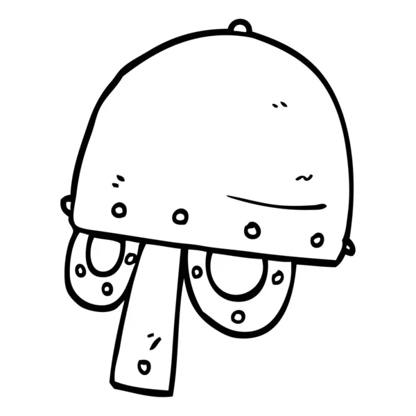 Línea Dibujo Dibujos Animados Casco Vikingo — Vector de stock