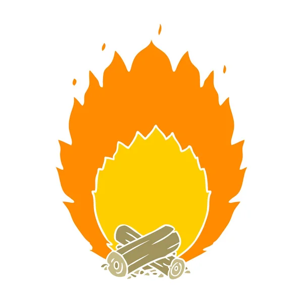 キャンプの火の燃えるフラット色のスタイルの漫画 — ストックベクタ