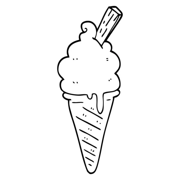 Line Drawing Cartoon Ice Cream — Stock Vector
