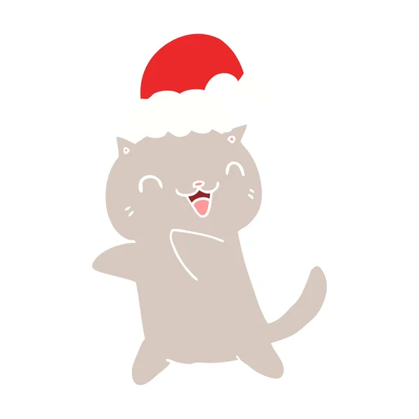 Bonito Estilo Cor Plana Desenhos Animados Natal Gato —  Vetores de Stock