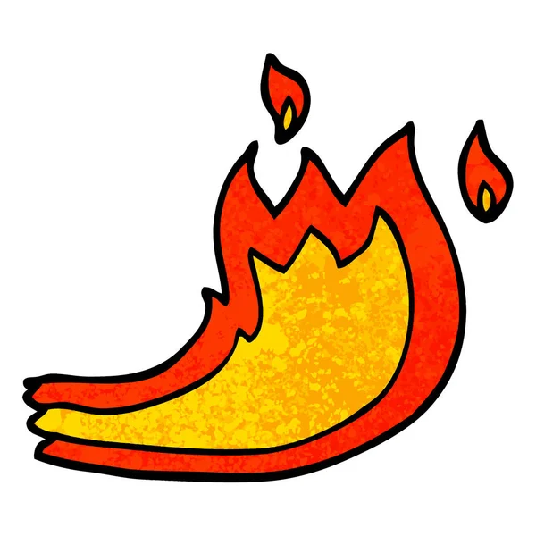 Grunge Textured Illustration Cartoon Fire Flame — Stock Vector
