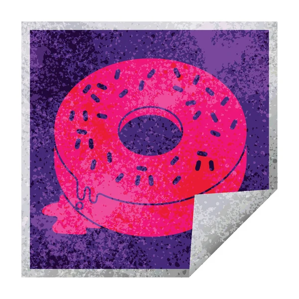 Illustration Eines Leckeren Geeisten Donut Quadrat Peeling Aufklebers — Stockvektor