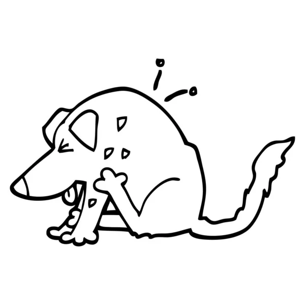 Preto Branco Desenho Animado Cão Coçar — Vetor de Stock