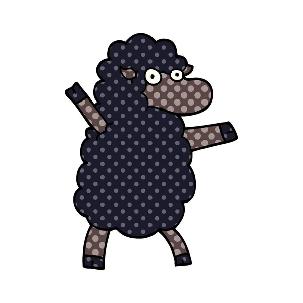 Kreslený Doodle Černá Ovce — Stockový vektor