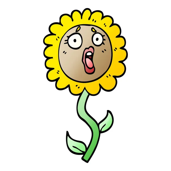 Vector Gradient Illustration Cartoon Shocked Sunflower — Stock Vector