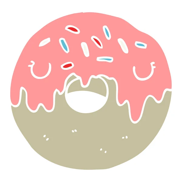 Flat Color Style Cartoon Donut — Stock Vector